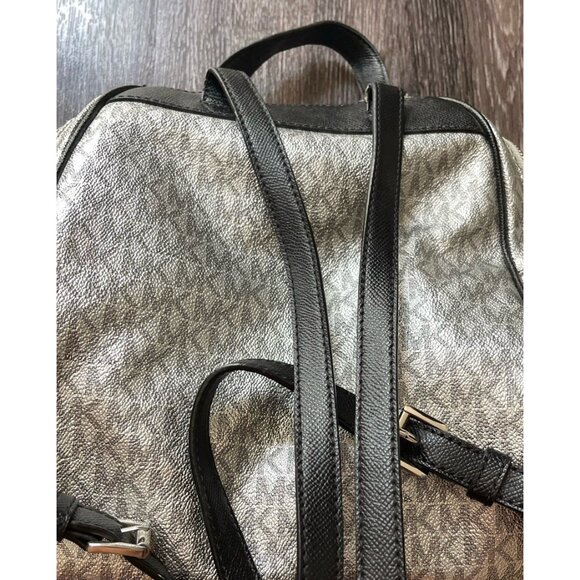 Michael Kors Mini Backpack MK Signature Women’s Leather Black Metallic Silver - Picture 9 of 16